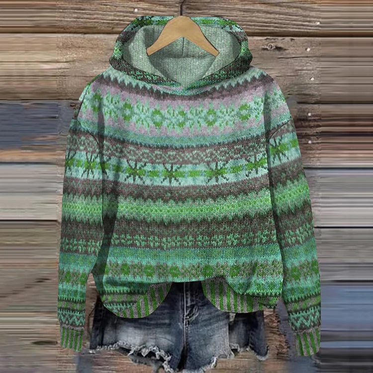 Velina Moda | Hoodie with Norwegian pattern - Knit sweater with hood