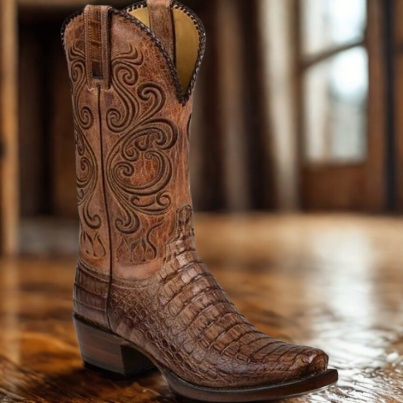 Velina Moda | Western boots - Embossed leather with block heel