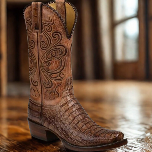 Velina Moda | Western boots - Embossed leather with block heel