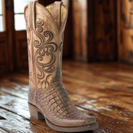Velina Moda | Western boots - Embossed leather with block heel