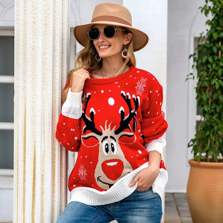 Velina Moda | Knitted sweater for women - Soft fit & festive Christmas pattern for winter