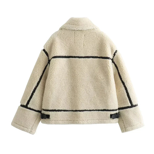 Velina Moda | Warm & soft Sherpa jacket with collar and zipper for winter