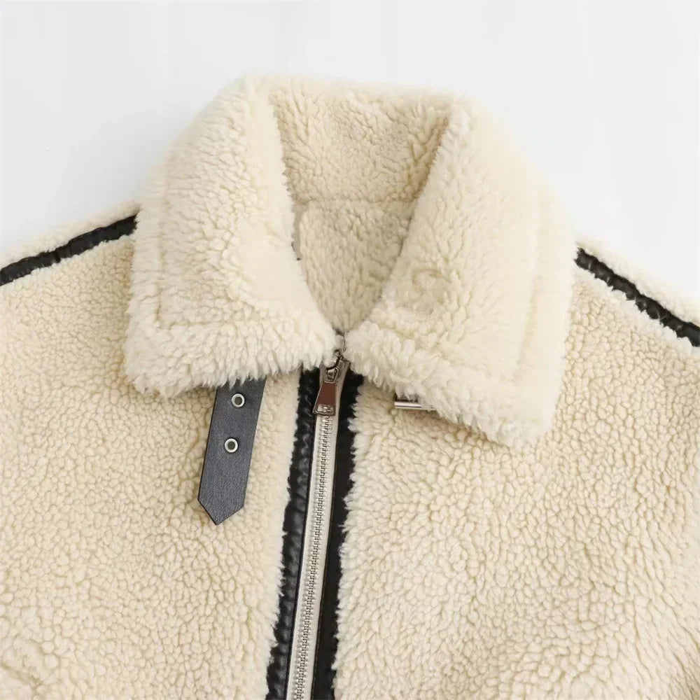 Velina Moda | Warm & soft Sherpa jacket with collar and zipper for winter
