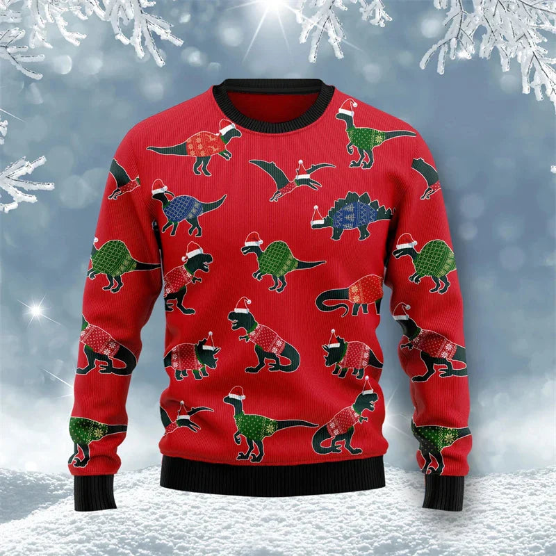 Velina Moda | Dinosaur Christmas Sweater - Funny & Comfortable Men's Sweater with 3D Print for the Holidays