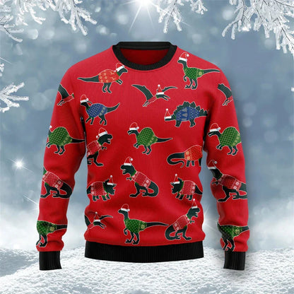 Velina Moda | Dinosaur Christmas Sweater - Funny & Comfortable Men's Sweater with 3D Print for the Holidays
