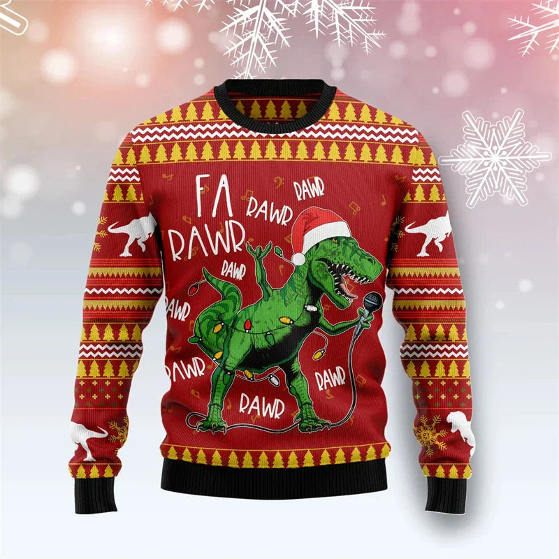 Velina Moda | Dinosaur Christmas Sweater - Funny & Comfortable Men's Sweater with 3D Print for the Holidays