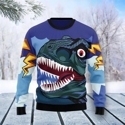 Velina Moda | Dinosaur Christmas Sweater - Funny & Comfortable Men's Sweater with 3D Print for the Holidays