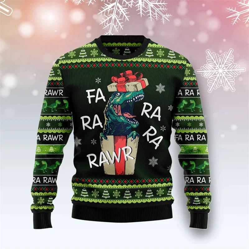 Velina Moda | Dinosaur Christmas Sweater - Funny & Comfortable Men's Sweater with 3D Print for the Holidays