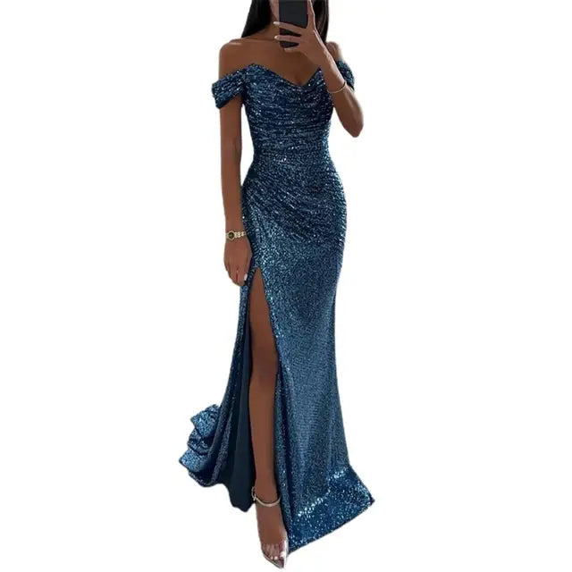 Elegant evening dress with V-neckline