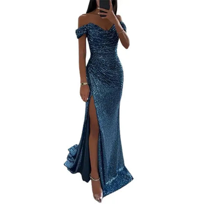 Elegant evening dress with V-neckline
