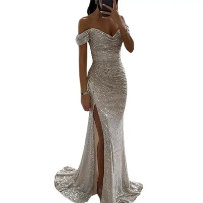 Elegant evening dress with V-neckline