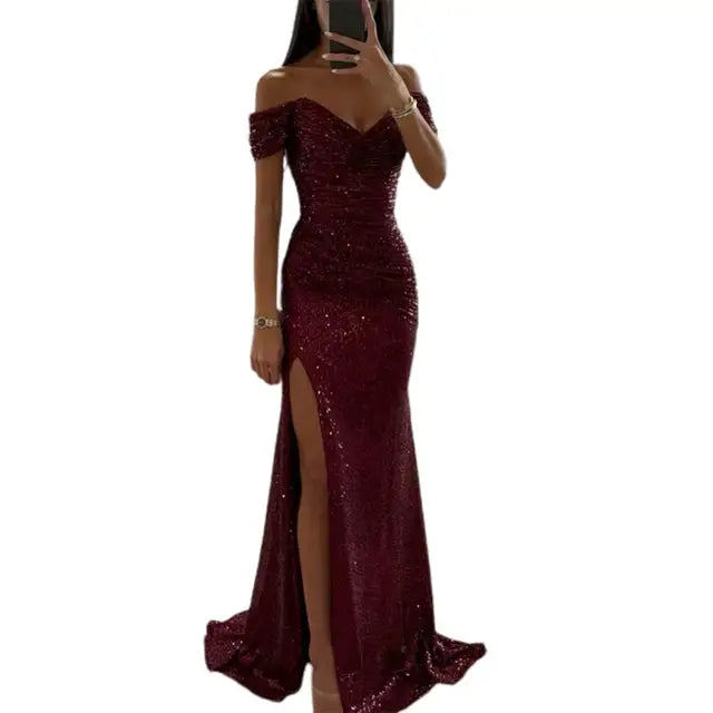 Elegant evening dress with V-neckline