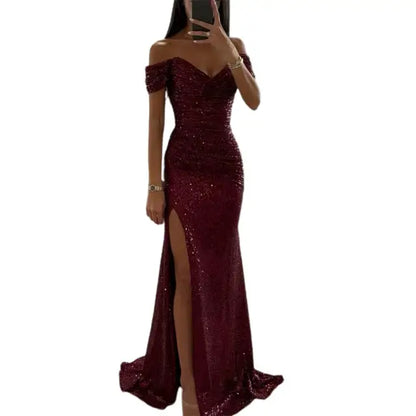 Elegant evening dress with V-neckline