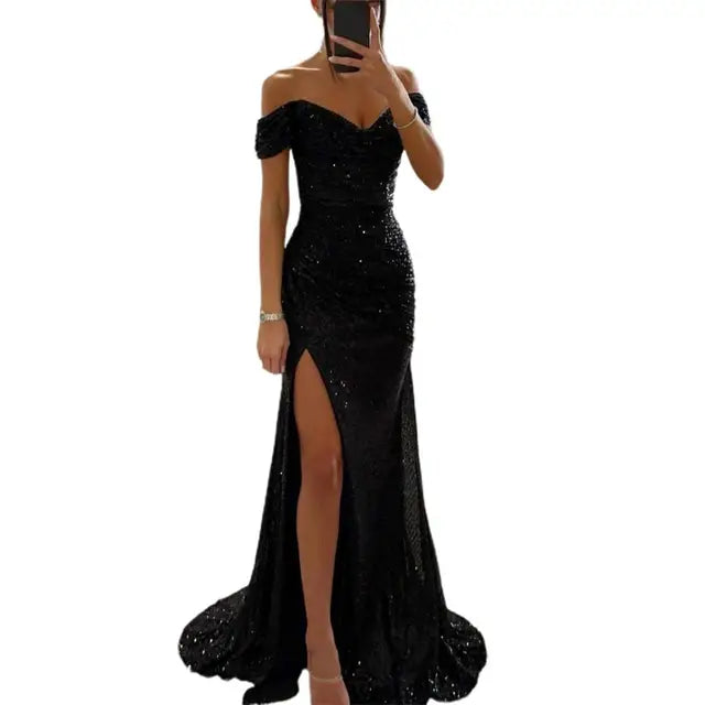 Elegant evening dress with V-neckline