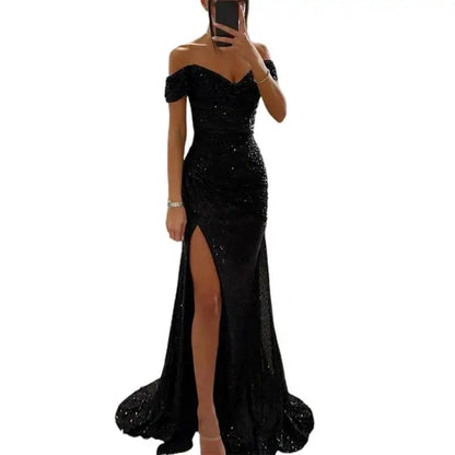 Elegant evening dress with V-neckline