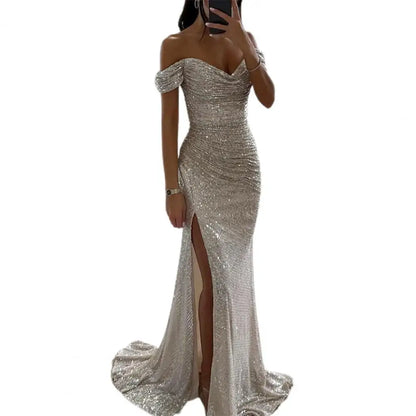 Elegant evening dress with V-neckline