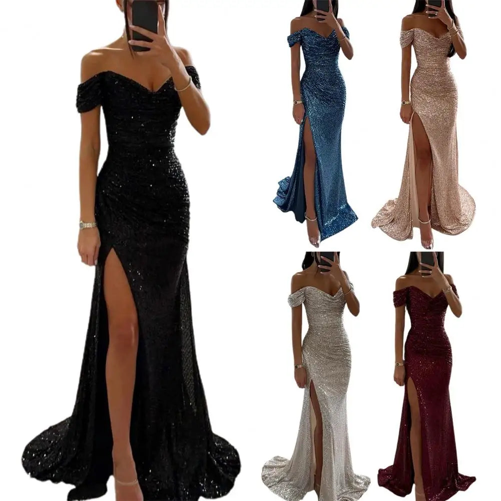 Elegant evening dress with V-neckline