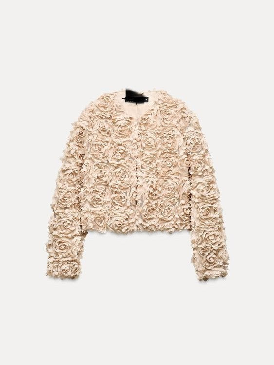 Velina Moda | Textured Cropped Jacket with Long Sleeves