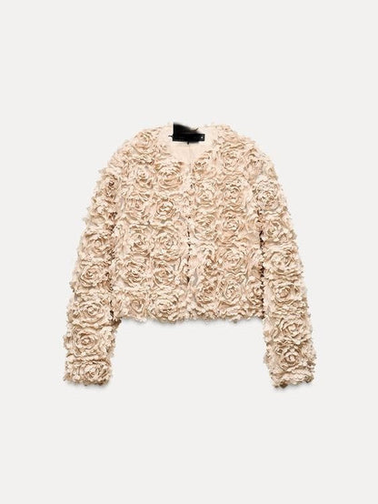 Velina Moda | Textured Cropped Jacket with Long Sleeves