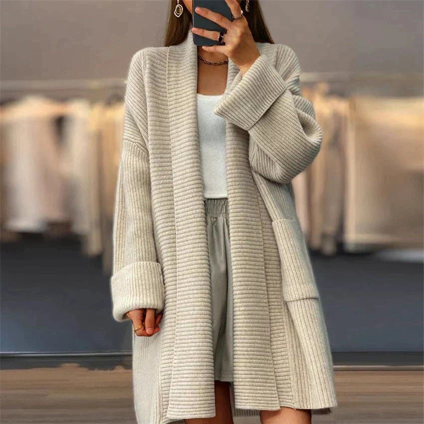 Velina Moda | Women's cardigan with shawl collar - Long knitted cardigan