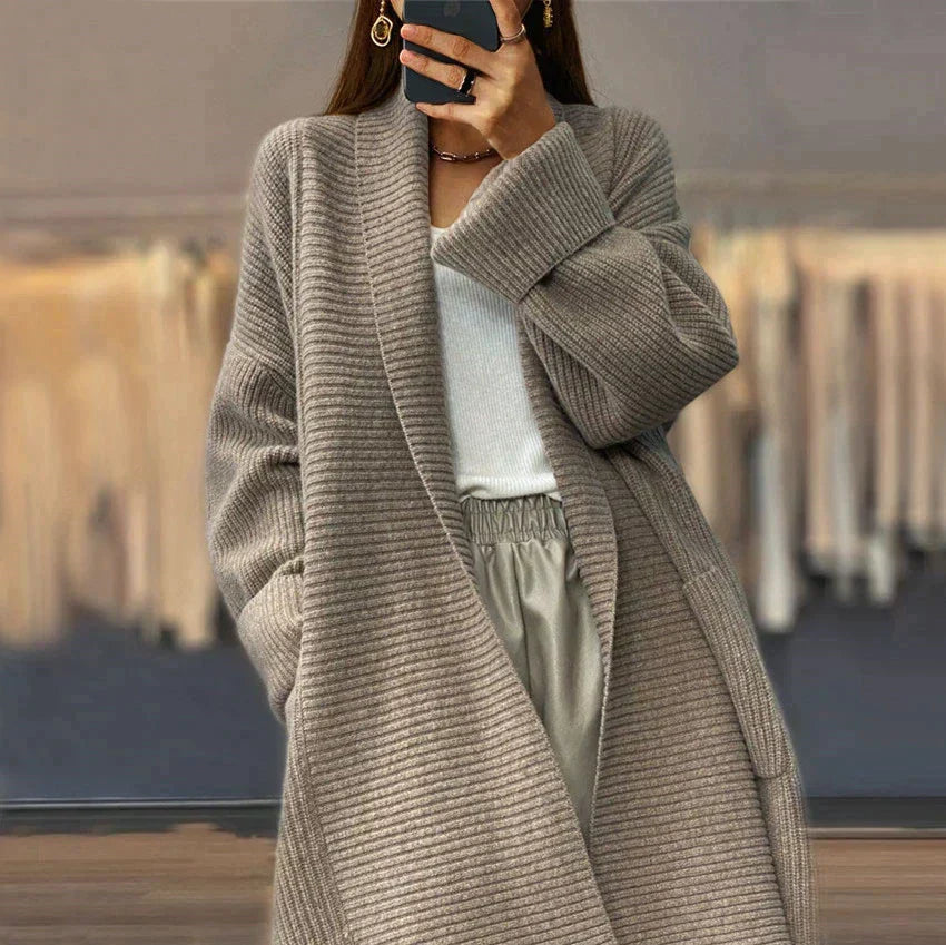 Velina Moda | Women's cardigan with shawl collar - Long knitted cardigan