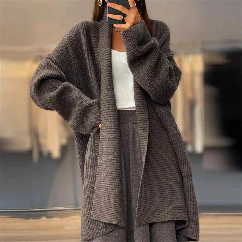 Velina Moda | Women's cardigan with shawl collar - Long knitted cardigan