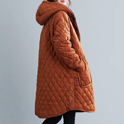 Velina Moda | Women's Hooded Jacket - Padded Knee-Length Jacket
