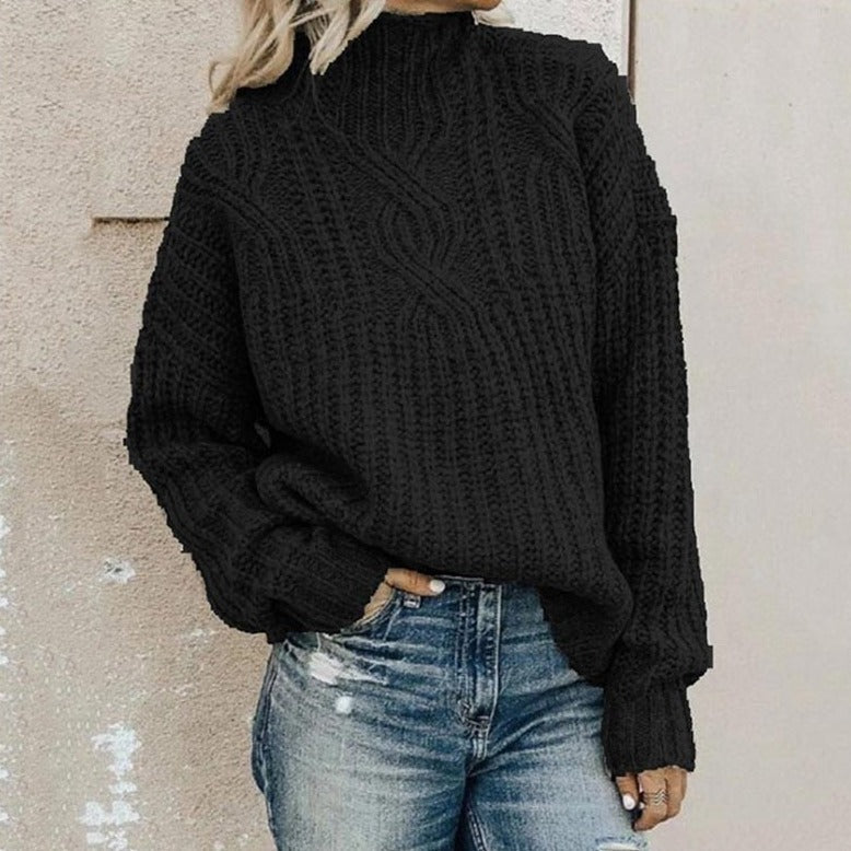 Marta - Women's cable knit sweater with high neck
