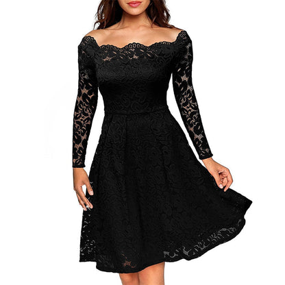 Lace dress with neckline opening and sleeves