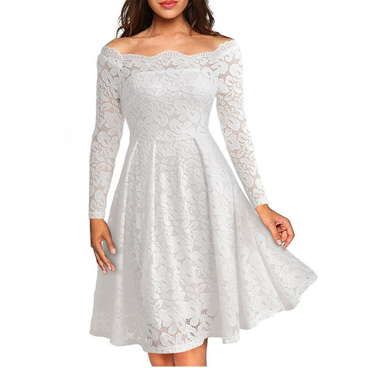 Lace dress with neckline opening and sleeves