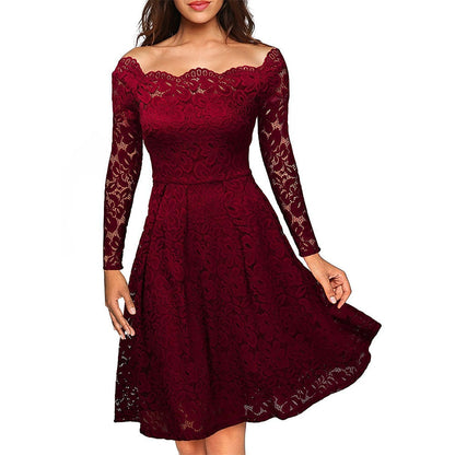 Lace dress with neckline opening and sleeves