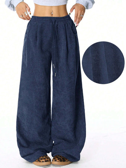 Velina Moda | Women's Wide Cordura Pants with Elastic Waistband