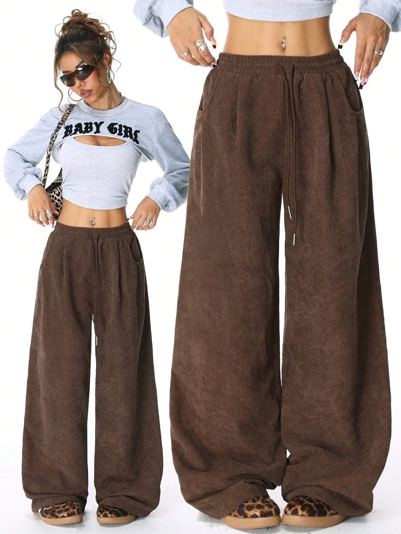 Velina Moda | Women's Wide Cordura Pants with Elastic Waistband