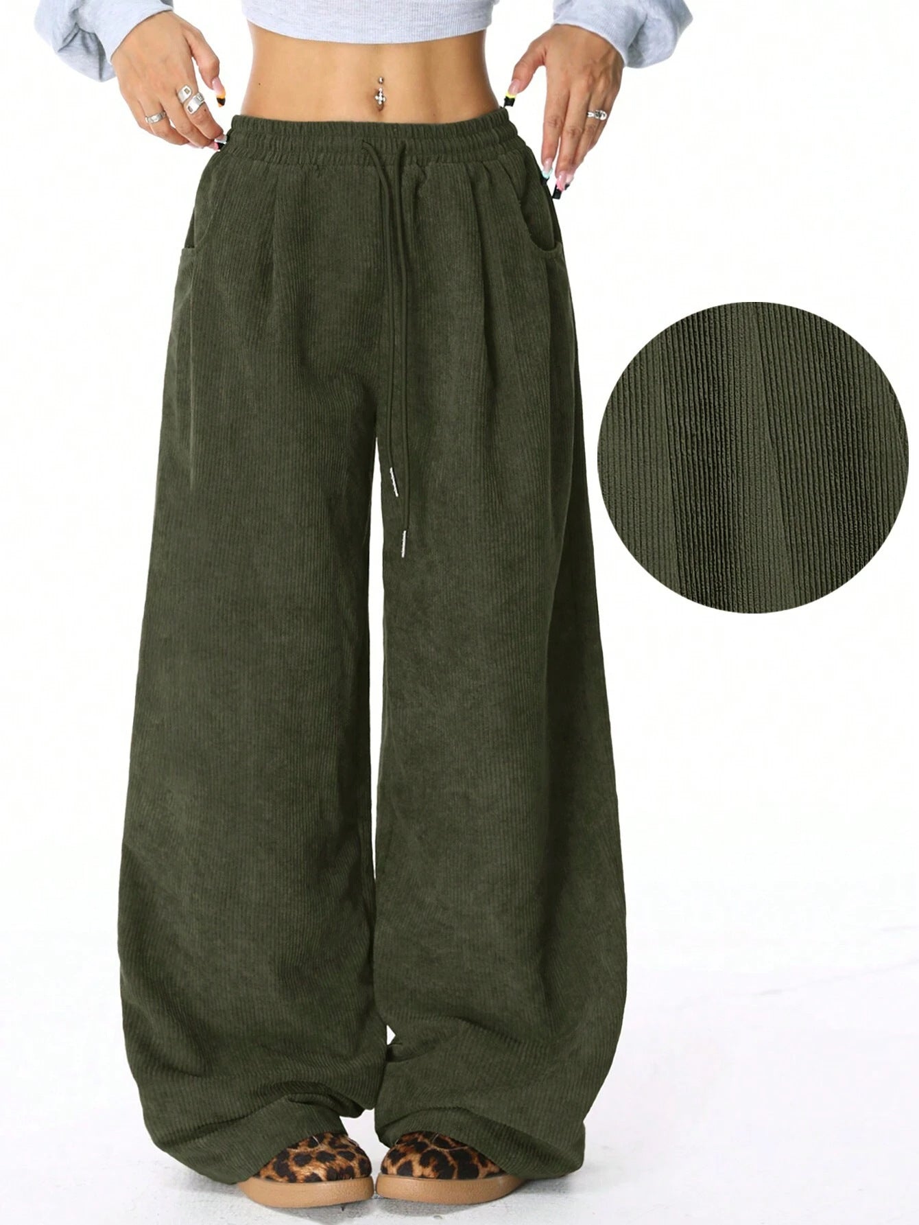 Velina Moda | Women's Wide Cordura Pants with Elastic Waistband