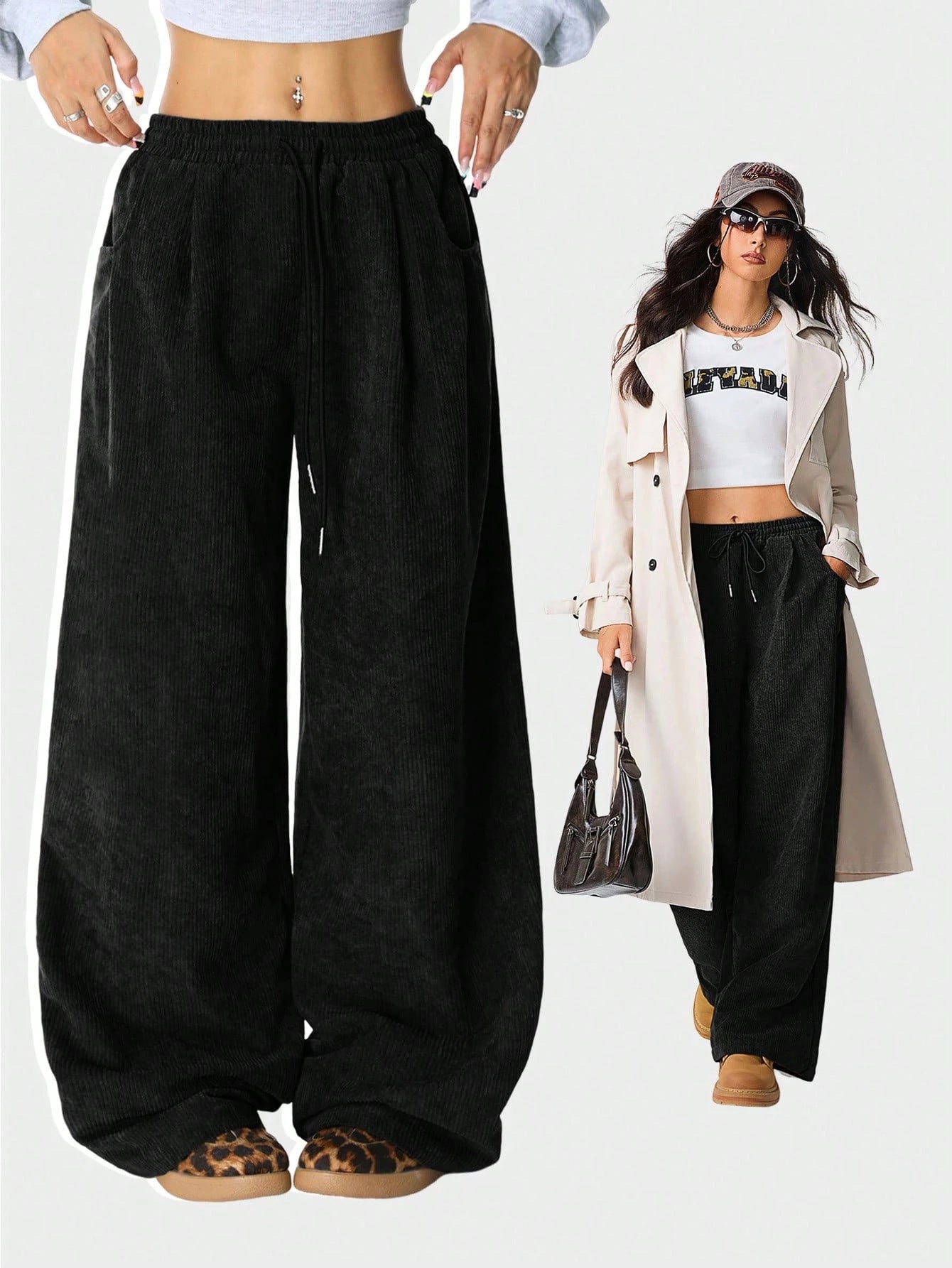 Velina Moda | Women's Wide Cordura Pants with Elastic Waistband