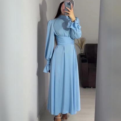 The soft silk dress with long sleeves