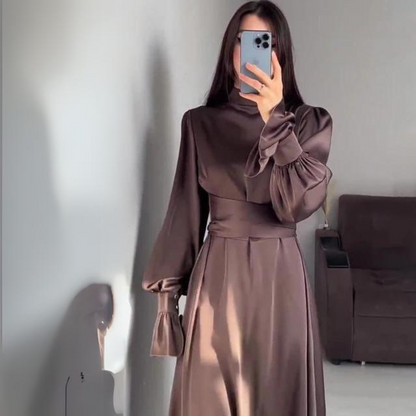 The soft silk dress with long sleeves