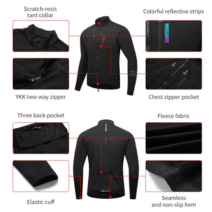 Velina Moda | Men's Cycling Jacket - Windproof Thermal Fleece Jacket with Reflective Details & Multiple Pockets