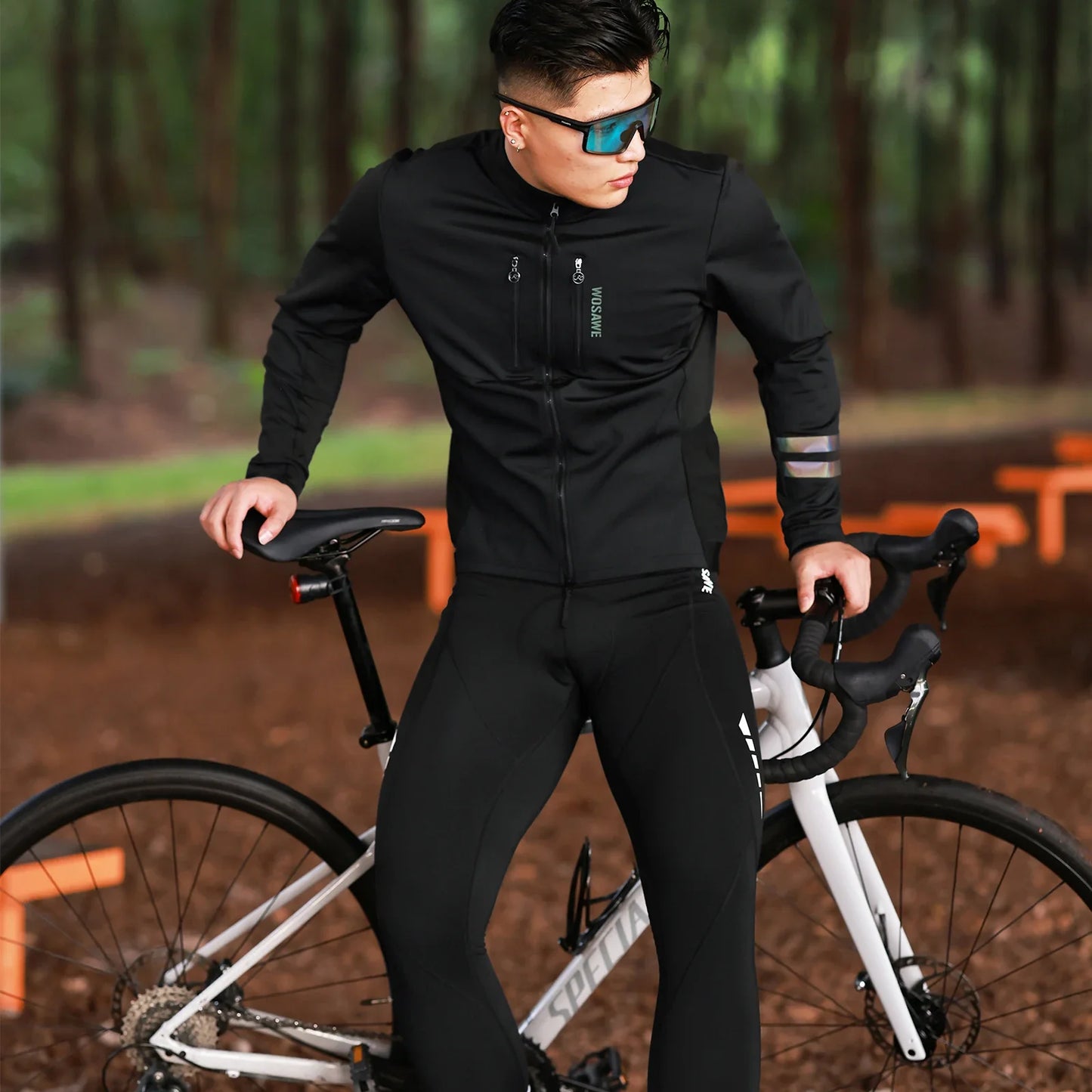Velina Moda | Men's Cycling Jacket - Windproof Thermal Fleece Jacket with Reflective Details & Multiple Pockets