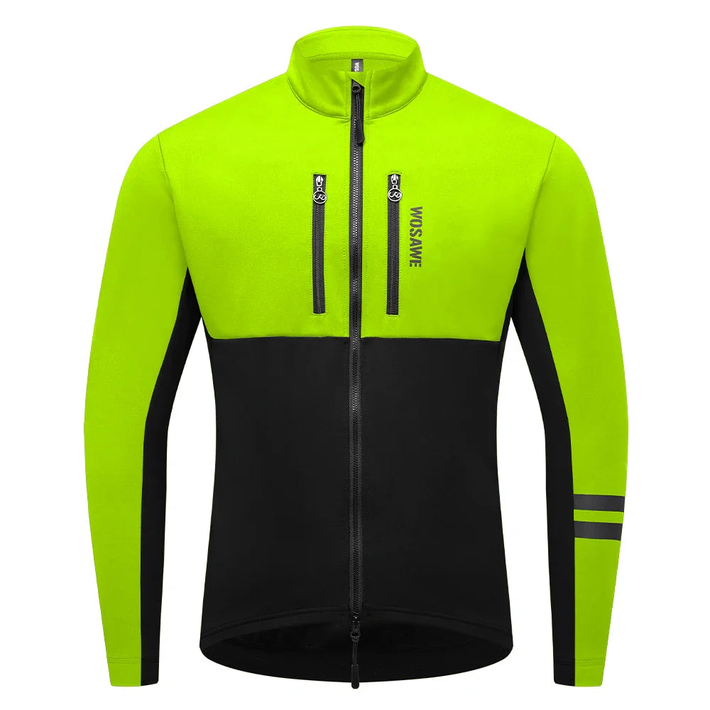 Velina Moda | Men's Cycling Jacket - Windproof Thermal Fleece Jacket with Reflective Details & Multiple Pockets