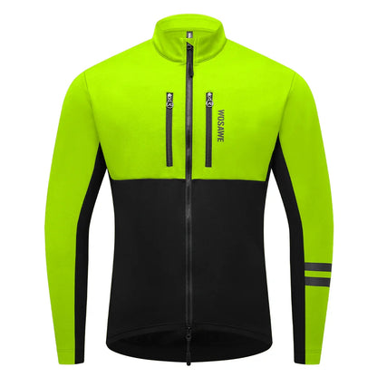 Velina Moda | Men's Cycling Jacket - Windproof Thermal Fleece Jacket with Reflective Details & Multiple Pockets