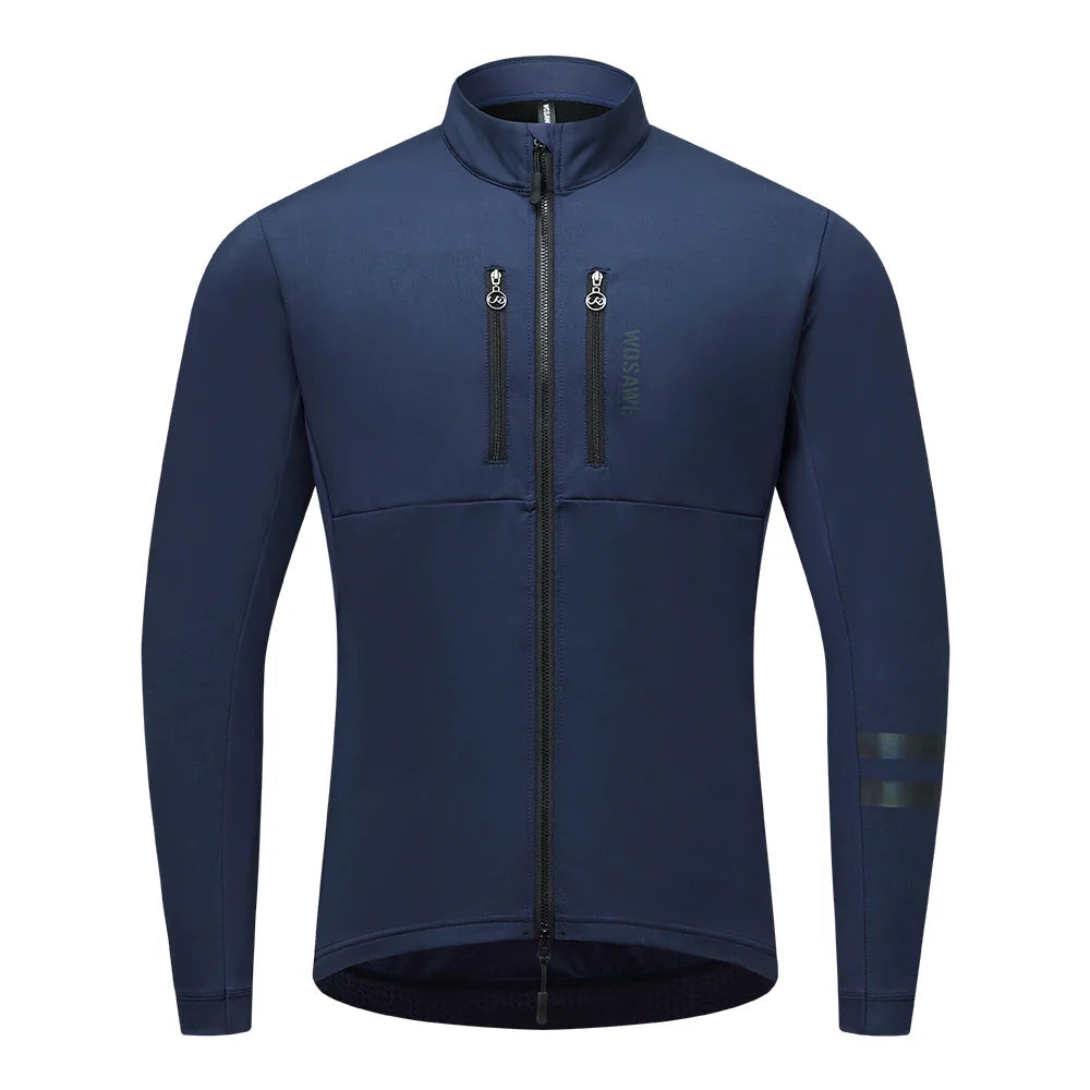 Velina Moda | Men's Cycling Jacket - Windproof Thermal Fleece Jacket with Reflective Details & Multiple Pockets