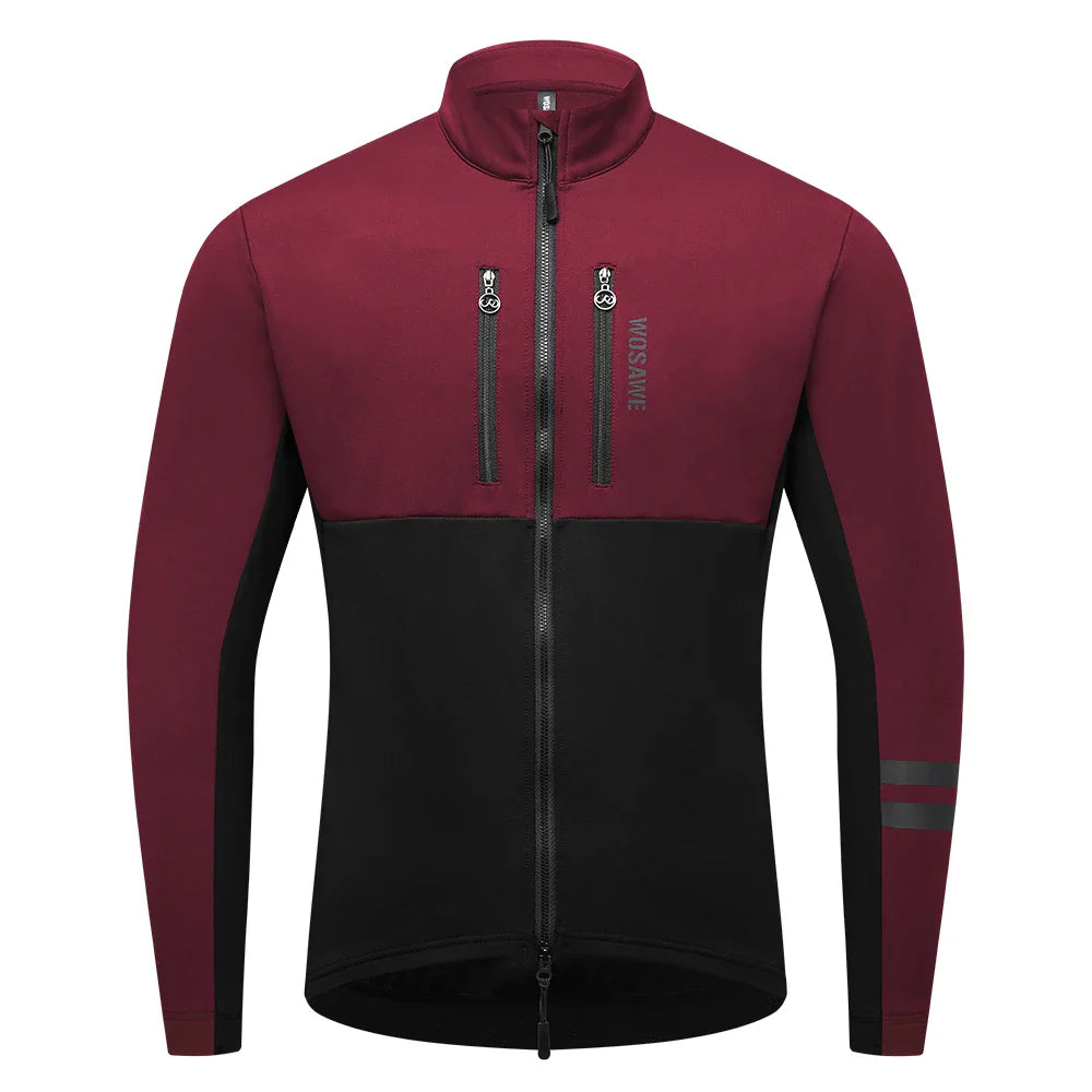 Velina Moda | Men's Cycling Jacket - Windproof Thermal Fleece Jacket with Reflective Details & Multiple Pockets