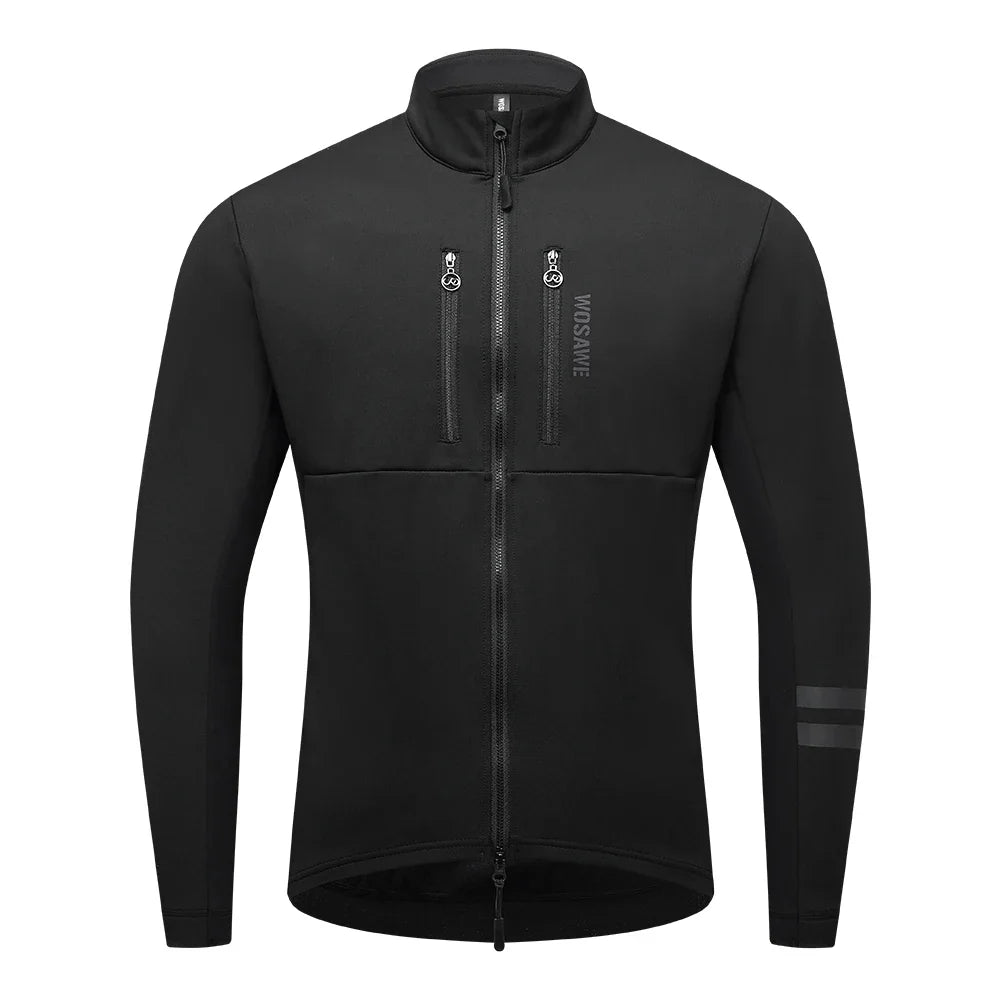 Velina Moda | Men's Cycling Jacket - Windproof Thermal Fleece Jacket with Reflective Details & Multiple Pockets