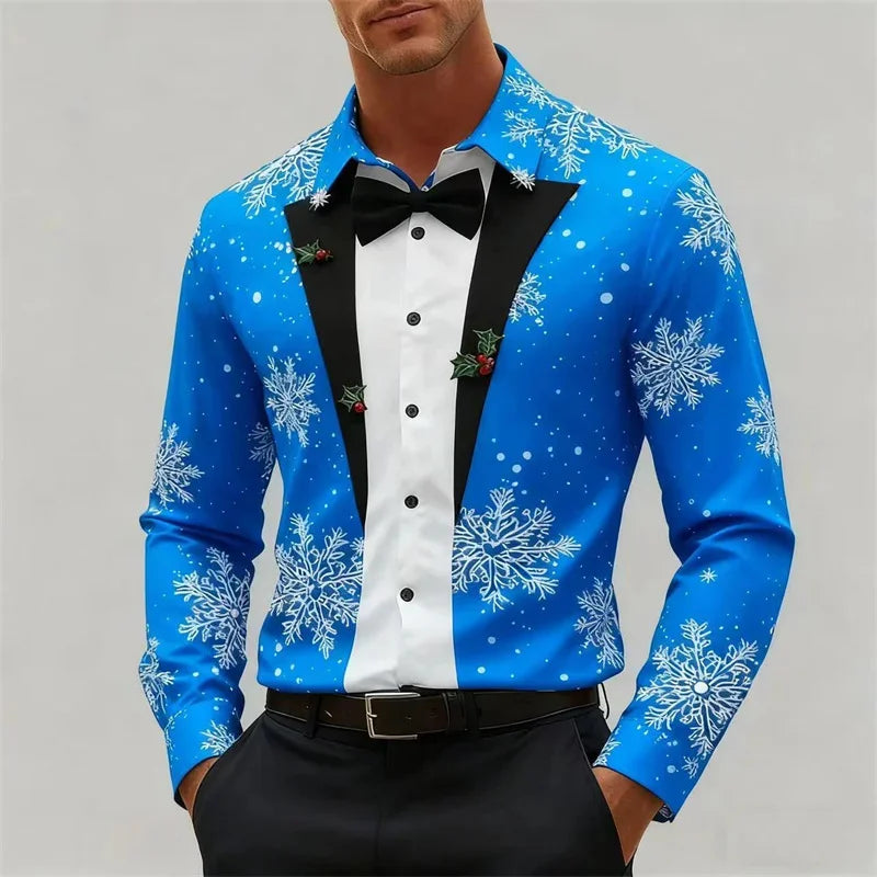 Velina Moda | Men's Shirt - Stylish Look with Snowflakes & Bow Detail