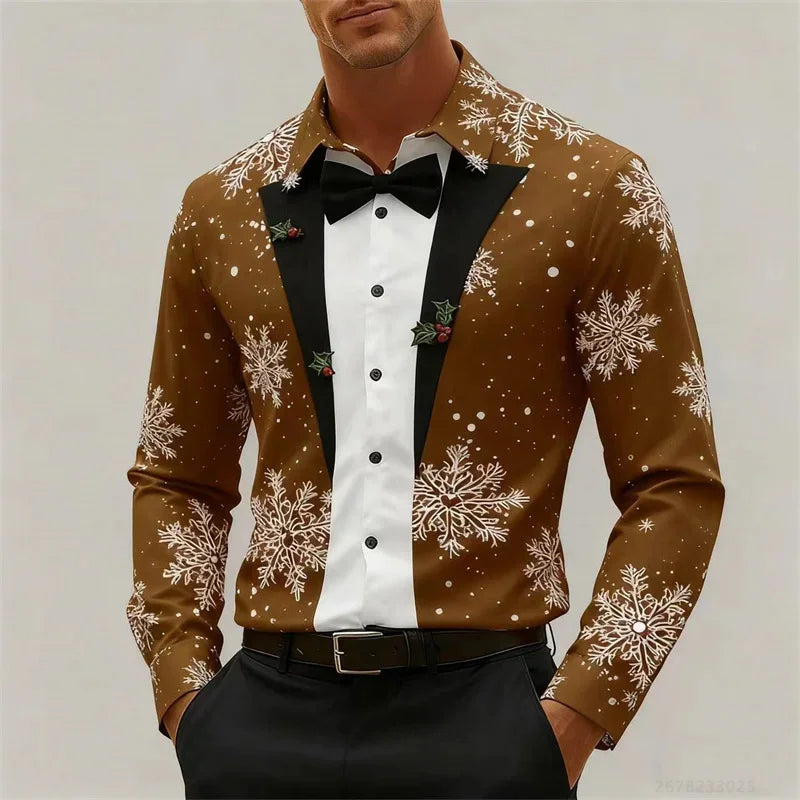 Velina Moda | Men's Shirt - Stylish Look with Snowflakes & Bow Detail