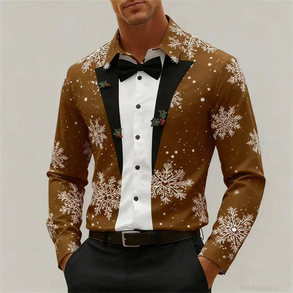 Velina Moda | Men's Shirt - Stylish Look with Snowflakes & Bow Detail