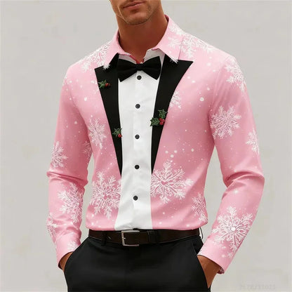 Velina Moda | Men's Shirt - Stylish Look with Snowflakes & Bow Detail