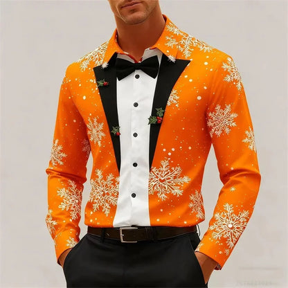 Velina Moda | Men's Shirt - Stylish Look with Snowflakes & Bow Detail