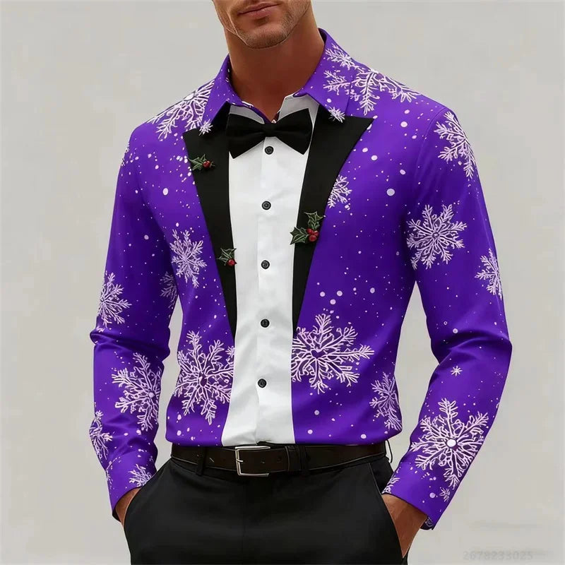Velina Moda | Men's Shirt - Stylish Look with Snowflakes & Bow Detail